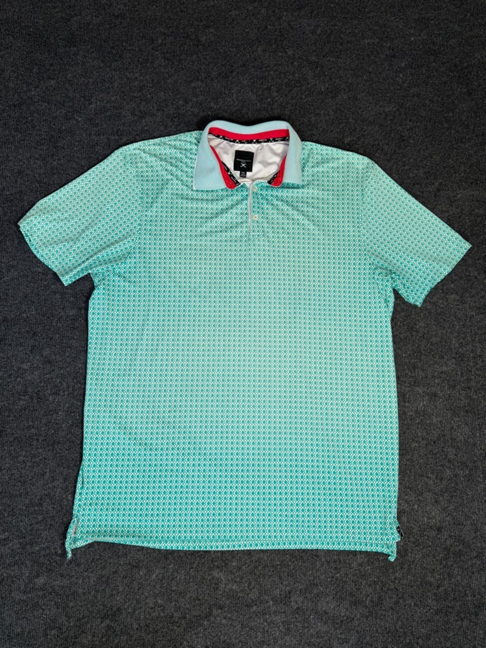 Kenneth Cole Golf Polo Shirt 2XL Teal White Diamond Print Short Sleeve Men’s